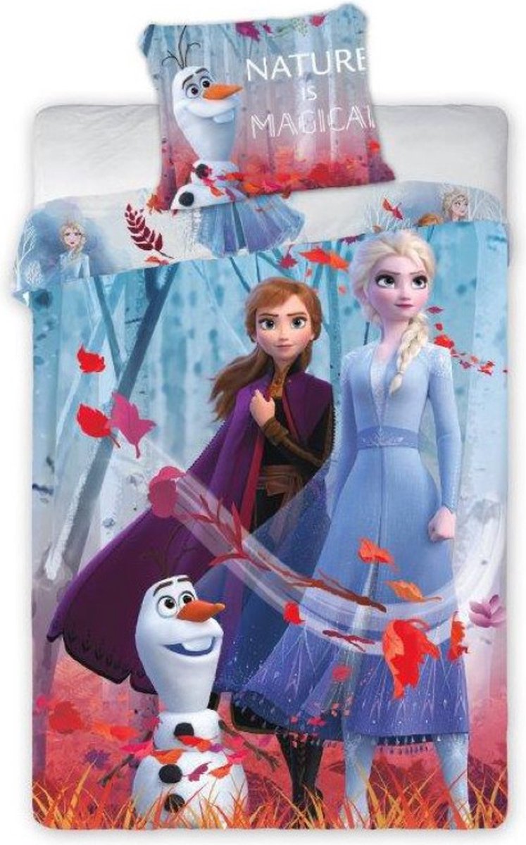 Frozen, Elsa & Anne & Olaf Nature Is Magical - Dekbedovertrek - Eenpersoons - 140 x 200 cm - Katoen