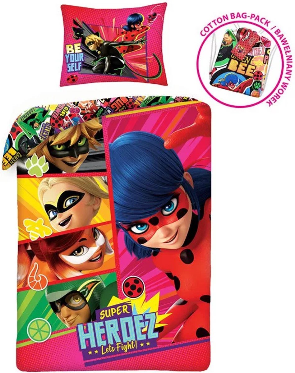 Miraculous Ladybug Dekbedovertrek Super Heroez - 140 x 200 cm + 70 x 90 cm